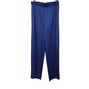 Lafayette 148 Riverside plissé pleated satin blue pants Large wide leg